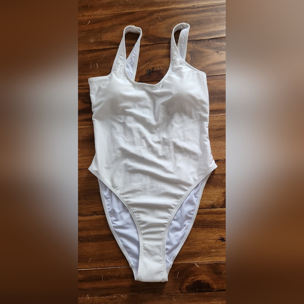 Dixperfect Low Cut Sides Wide Straps High Leg Swimsuit Cream Size S handmade